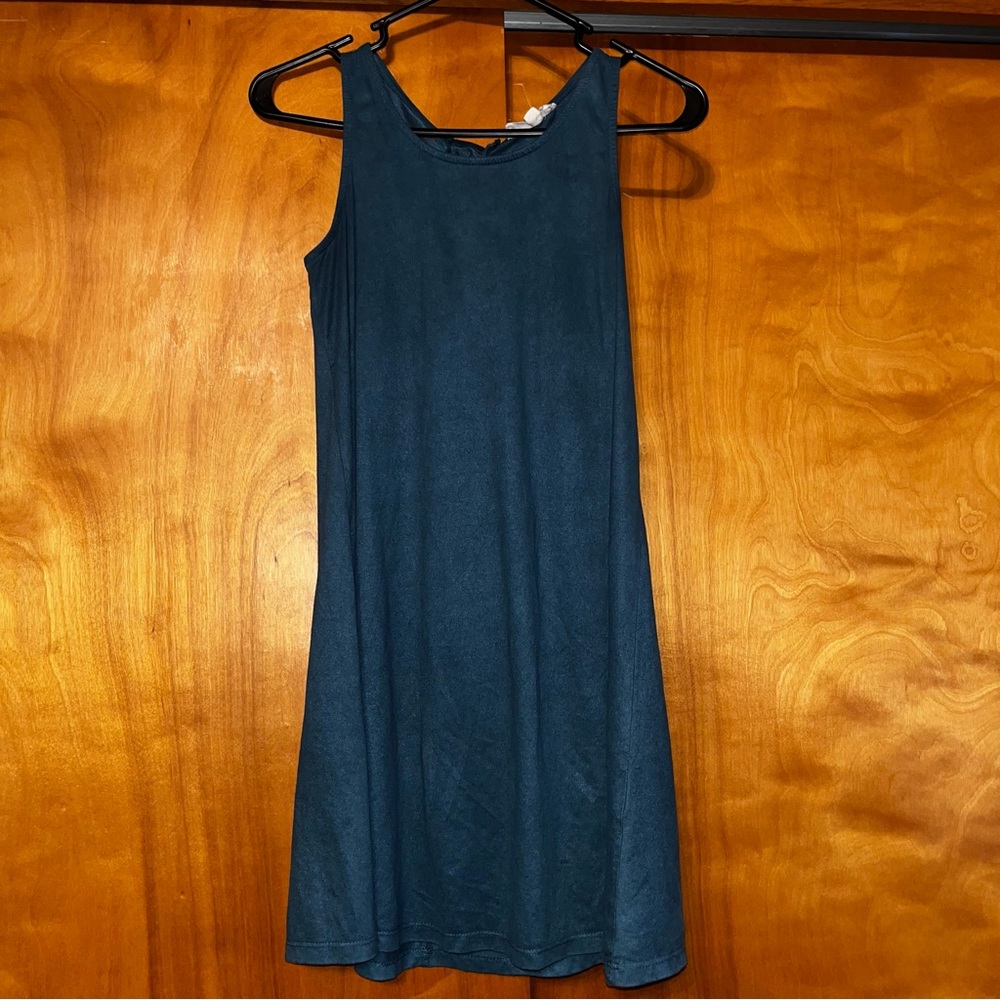 Teal Sleeveless Dress suede like material dress